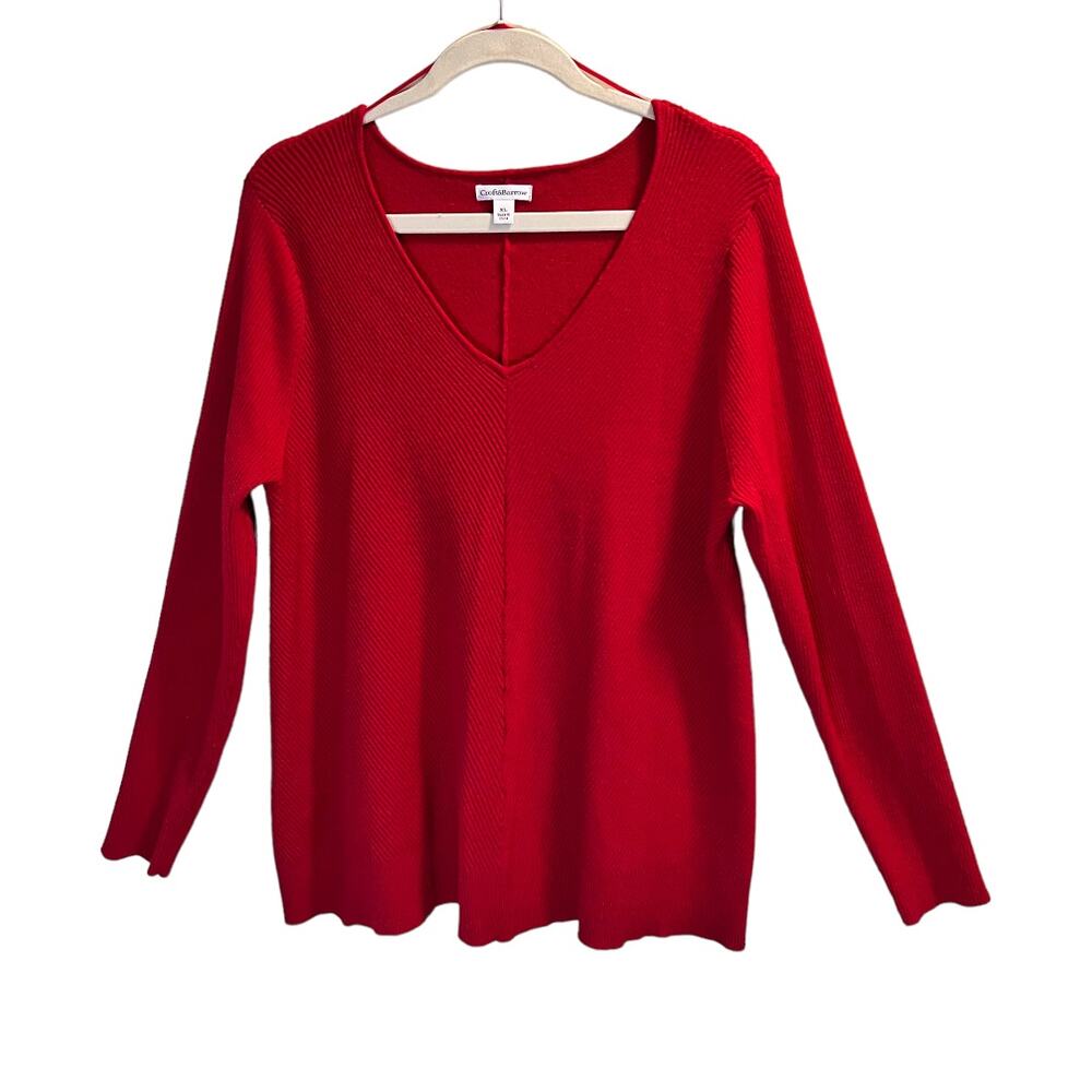 Croft & Barrow V-Neck Red Sweater Long Sleeve women Size XL